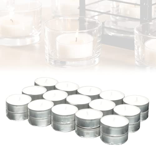 Candelo 30er Set Hochwertige Kerzen Teelichte Ambiente – Teelichter in Weiß ohne Duft - Aluminium Hülle - 1,5 x 3,8cm je Teelicht - 4 Std Brenndauer von Candelo