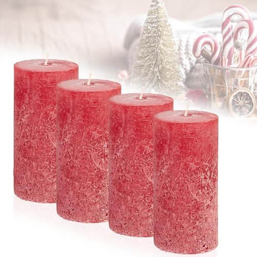 Candelo 4er Set Kerzen Ambiente Rustic Stumpenkerzen - Rot - große Rustik Kerze 12cm - lange Brenndauer ca. 54 Stunden Weihnachtskerzen Adventskranz Unparfümiert Candelo 4er Set Kerzen Ambiente Rustic Stumpenkerzen - Rot - große Rustik Kerze 12cm - lange Brenndauer ca. 54 Stunden Weihnachtskerzen Adventskranz Unparfümiert von Candelo