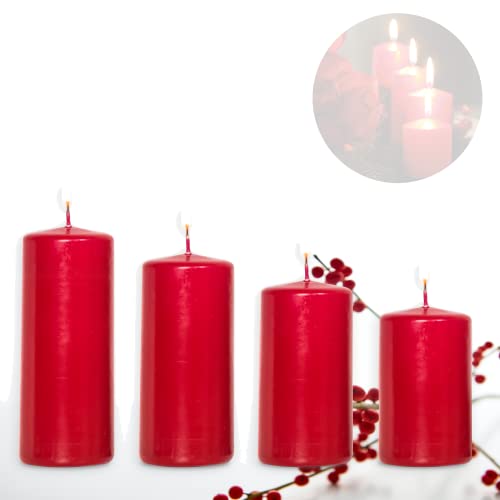 Candelo 4er Set Kerzen Weihnachten Ambiente Stumpenkerzen - Bordeaux - 7,5/9/10,5/12cm - Weihnachtskerzen Adventskranz - Advent Weihnachtsdekoration von Candelo