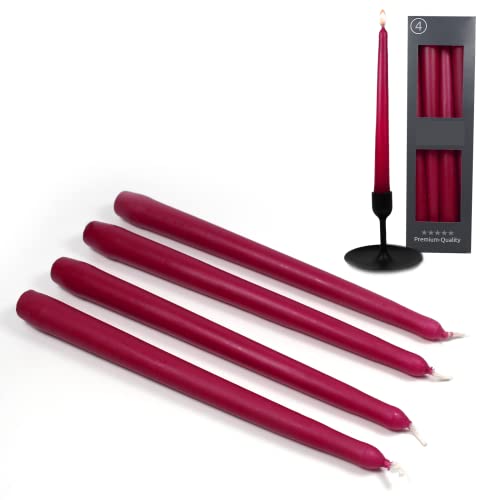 Candelo 4er Set Spitzkerzen - Kerze Weinrot- 24,5cm 7 Std Brenndauer - Tafelkerzen für Kerzenständer und Kronleuchter - Leuchterkerzen Stabkerzen von Candelo