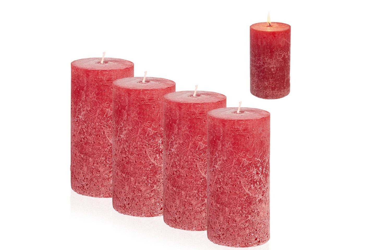 Candelo Stumpenkerze 4er Set Kerze Rustic Stumpenkerze - Rot - 12cm - Brenndauer ca. 54 Std, 4er Set Rustic Stumpenkerzen - 12cm - Brenndauer ca. 54 Std von Candelo