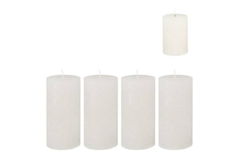 Candelo Stumpenkerze 4er Set Rustic Stumpenkerzen Weiß – 12 cm, ca. 60h Brenndauer von Candelo