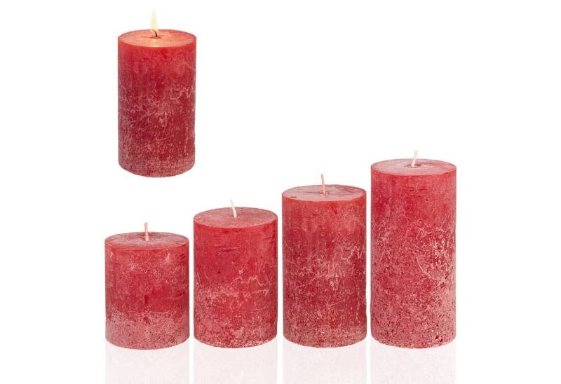 Candelo Stumpenkerze 4er Set Rustik Kerzen Weihnachten-Adventskranz Kerze-Rot 8/10/12/14cm von Candelo