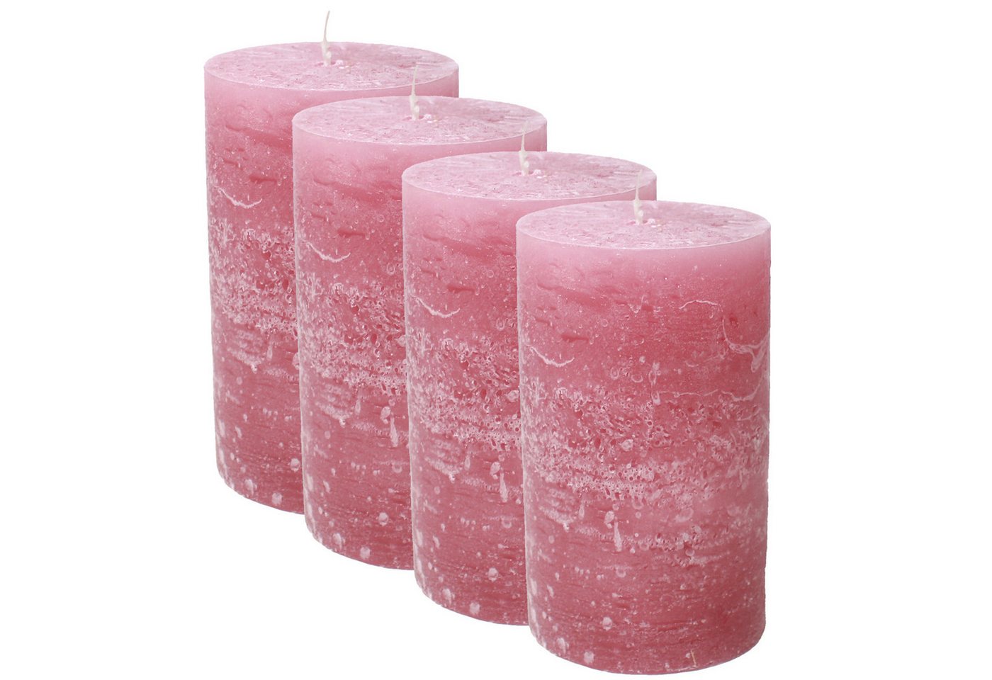 Candelo Stumpenkerze 4er Set Rustik Stumpenkerzen Rosa 12 cm – ca. 60h Brenndauer von Candelo