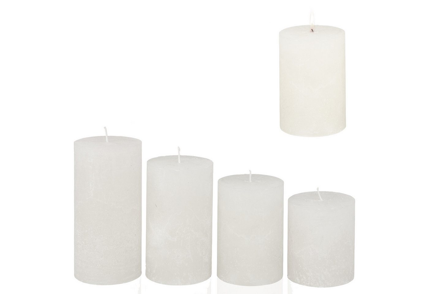 Candelo Stumpenkerze 4er Set Rustik Stumpenkerzen Weiß – 8/10/12/14 cm Advent & Weihnachten von Candelo