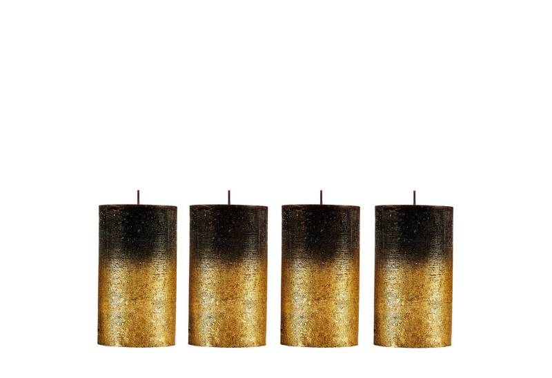 Candelo Stumpenkerze Rustik Stumpenkerzen 4er Set – Schwarz Gold 12cm 54h Adventskerzen von Candelo