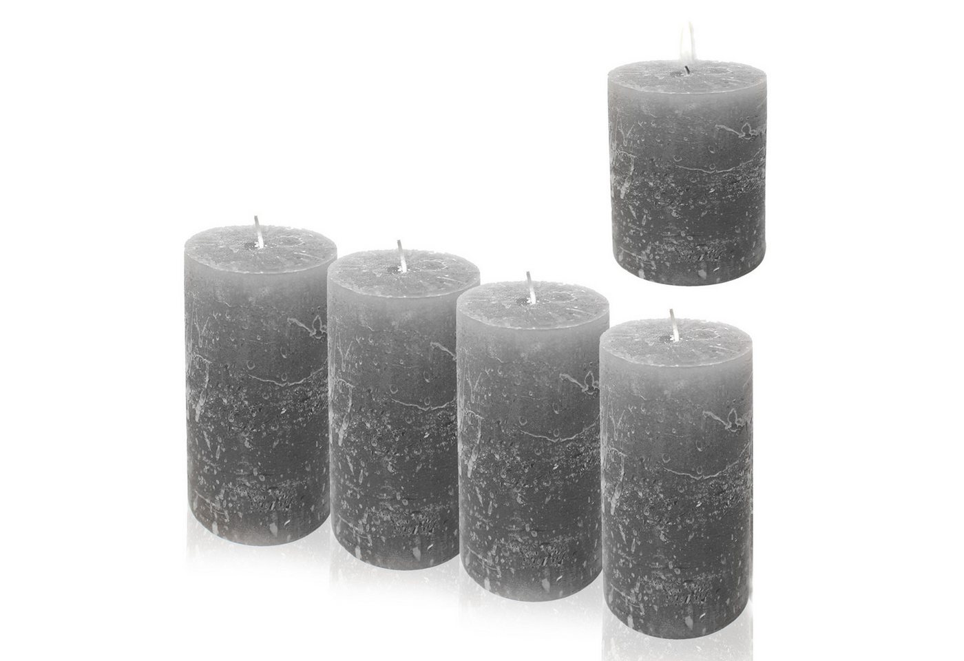 Candelo Stumpenkerze Rustik Stumpenkerzen Grau 4er Set – Kerzen 12cm 60h für Adventskranz von Candelo
