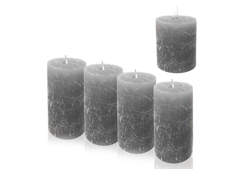 Candelo Stumpenkerze Rustik Stumpenkerzen Grau 4er Set – Kerzen 12cm 60h für Adventskranz von Candelo