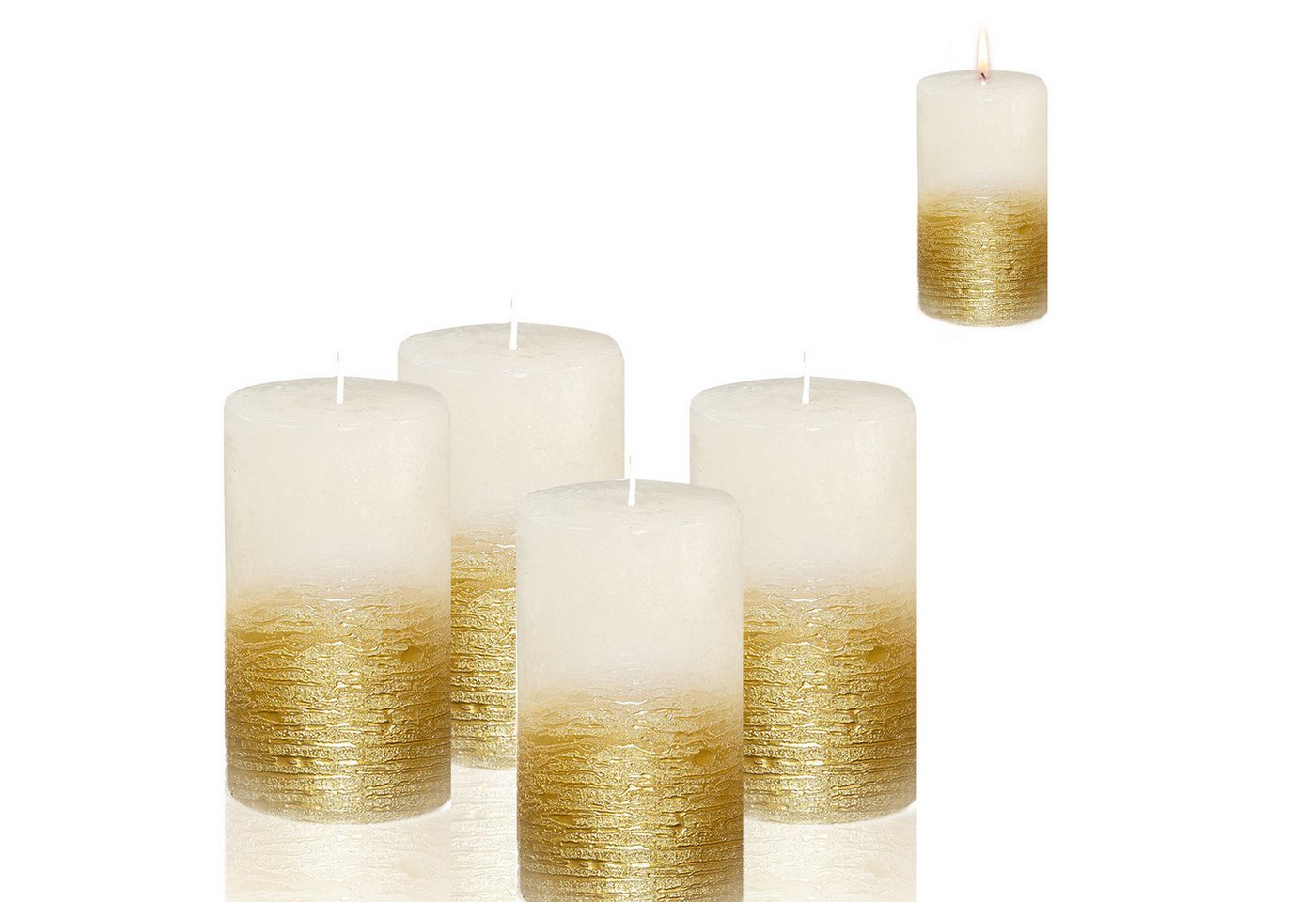 Candelo Stumpenkerze Rustik Stumpenkerzen Weiß Gold 4er Set – Kerzen 12cm 54h Advent Candelo Stumpenkerze Rustik Stumpenkerzen Weiß Gold 4er Set – Kerzen 12cm 54h Advent von Candelo