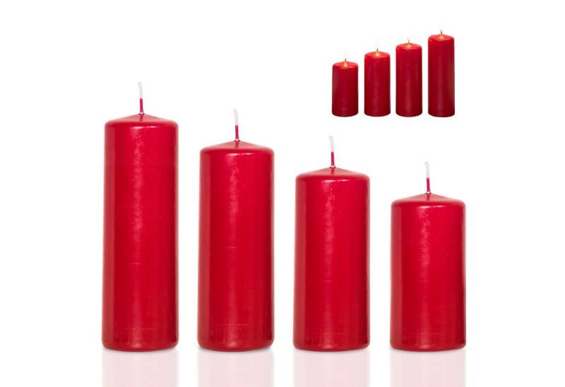 Candelo Stumpenkerze Stumpenkerzen Bordeaux 4er Set – Weihnachtskerzen 12–18cm Advent von Candelo