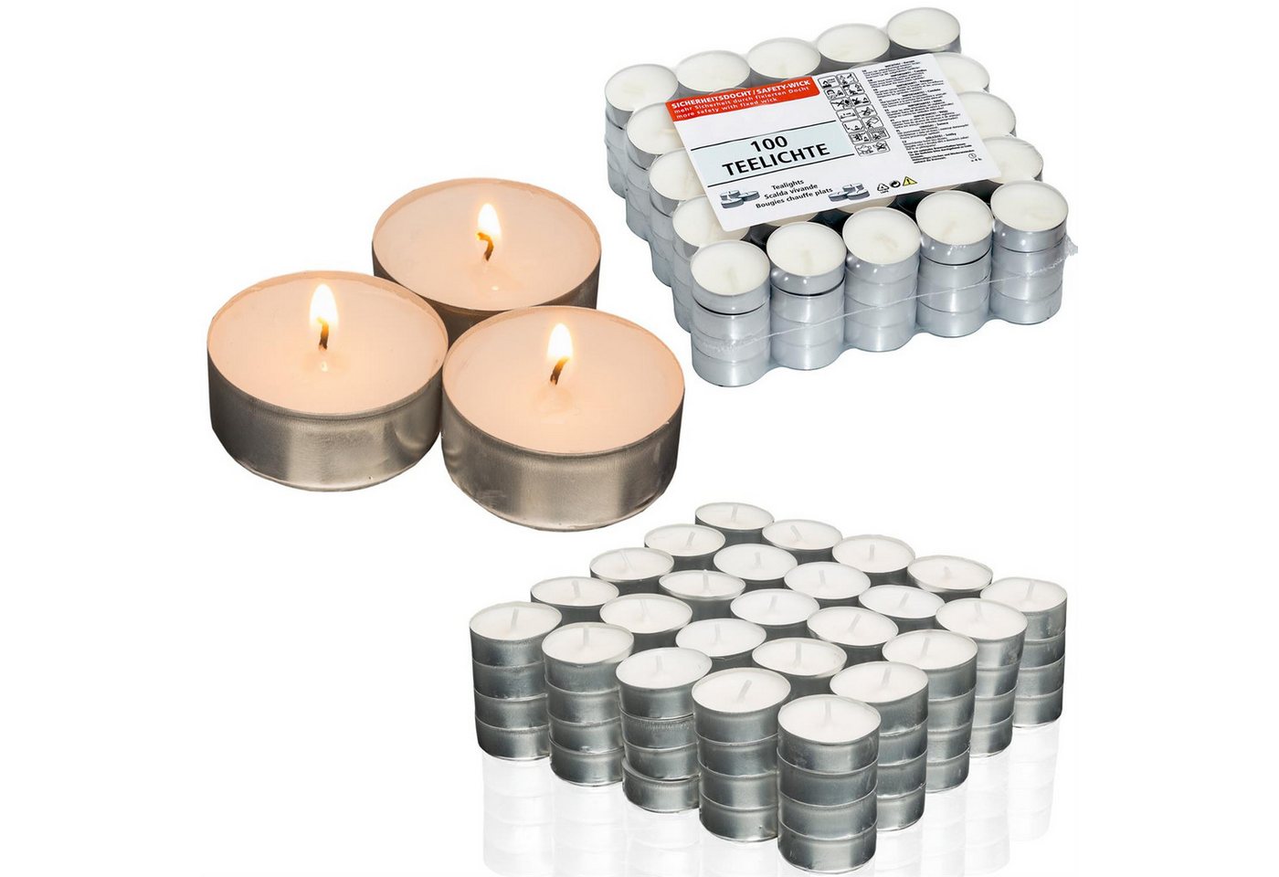 Candelo Teelicht 100er Set Teelichter - Weiß ohne Duft - 1,8 x 3,8cm - 4 Std Brenndauer von Candelo