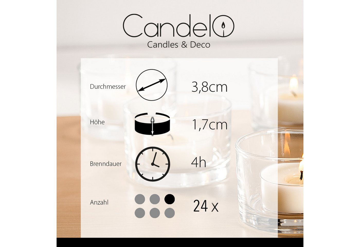 Candelo Teelicht 24er Set Duftteelichter Gebrannte Mandel - 4 Std Brenndauer von Candelo