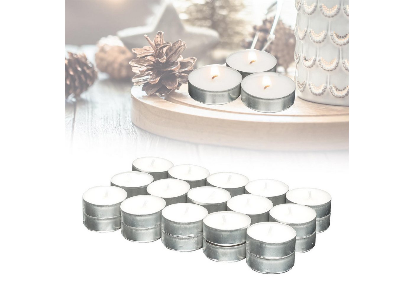 Candelo Teelicht 30er Set Teelichter - 4 Std Brenndauer – Weiß ohne Duft -3,8 x 1,5cm von Candelo