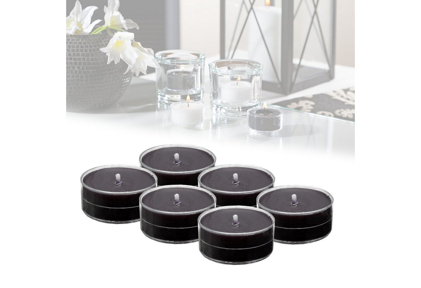 Candelo Teelicht 6er Set XXL Duftteelichter Black Rose - J8 Std Brenndauer von Candelo