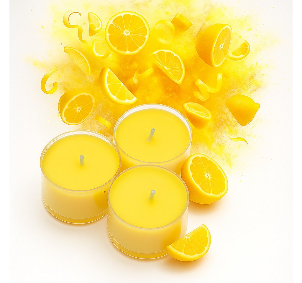Candelo Teelicht Duft Kerzen - Duftteelichter Citronella - in Kunststoff Hülle (24er Set, 24-tlg), Zitronenduft - 4 Std Brenndauer – Teelichter Zitronella von Candelo