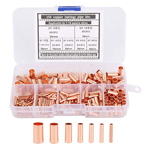 Aderendhülsen-Kit – 250 Stück Kupferrohrverbinder-Kits Kabel-Stoßverbinder Kabel-Crimp-Anschluss-Stoßverbinder Drahtseil-Rohrverbinder-Kit Draht-Hardware-Zubehör von Candeon
