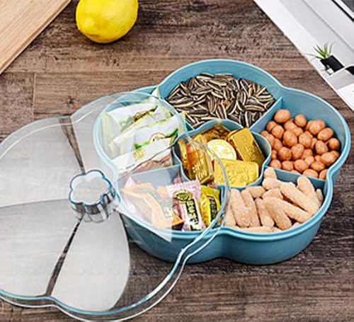 Snackschale Süßigkeiten Box Snackbox mit Fächern, 6 Fach Snackteller Tablett Serviertablett Rund Snack Schalen Servierteller Snack Aufbewahrungsbox Snackschale Mit Deckel Für Nüsse Früchte Süßigkeiten von Candeon