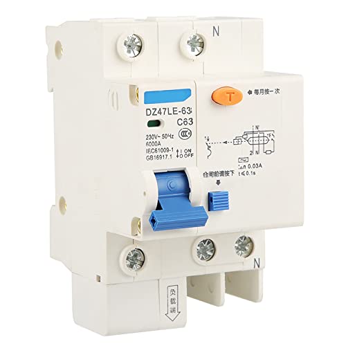 Candeon Fi schutzschalter, 1P+N Fehlerstromschutzschalter Leitungsschutzschalter, 230V 63A 30mA RCCB Leistungsschalter Fi schalter, DZ47LE-63 1P+N Fi schutzschalter, 35mm DIN-Schienenmontage von Candeon