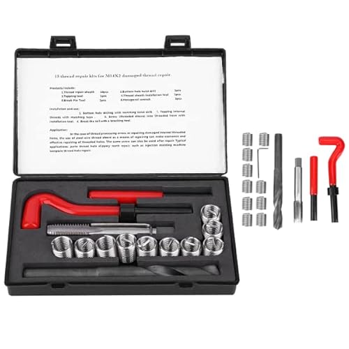 15 Stück Gewindereparatursatz Gewinde Reparatur Set, M14x2 Gewindereparatur Gewindeeinsätze Gewinde Reparatursatz Verdrehter Bohrschlüssel Gewindeeinsatz Werkzeug von Candeon
