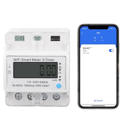 Smart Wlan Energiezähler, LCD Digitaler Stromzähler strommessgerät, AC 110‑230V 5(60) A Smart Wifi Energiemessgerät DIN Schienen Wechselstromzähler Smart Stromzähler Zeitschaltuhr von Candeon