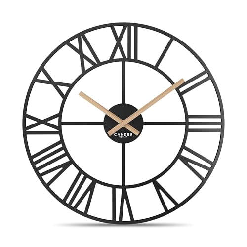 Cander Berlin ALTARA Vintage XXL Wanduhr lautlos 40 cm Metall Holz-Zeiger ohne Tickgeräusche modern schwarz Wohnzimmer von Cander Berlin