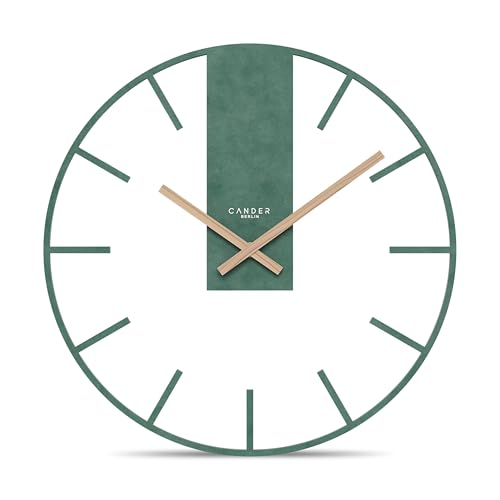 Cander Berlin JUVIRA XXL Vintage Wanduhr lautlos 40 cm MDF Holz-Zeiger ohne Tickgeräusche groß modern grün Wohnzimmer Küche von Cander Berlin