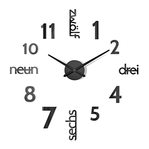 Cander Berlin MNU 0180 S XXL 3D Schwarze Riesen Designer Wanduhr Wohnzimmer Dekoration Wandtatoo mit deutschem Zifferblatt aus Acryl von Cander Berlin