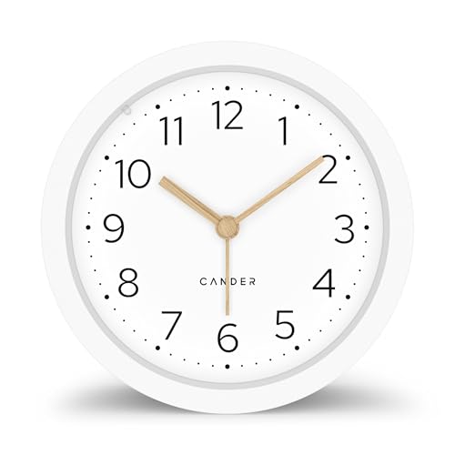 Cander Berlin MNU 2012 W Wecker lautlos ohne Tickgeräusche 12 cm analog batteriebetrieben weiß modern Licht Holzzeiger von Cander Berlin