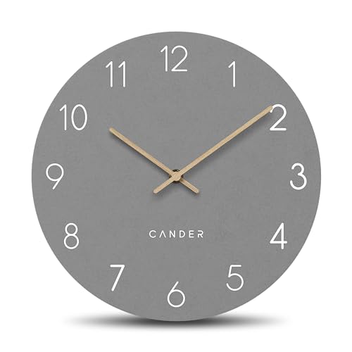 Cander Berlin MNU 2625 C Wanduhr lautlos 25 cm ohne Ticken analog Wohnzimmer Küche modern Vintage grau Holz-Zeiger von Cander Berlin
