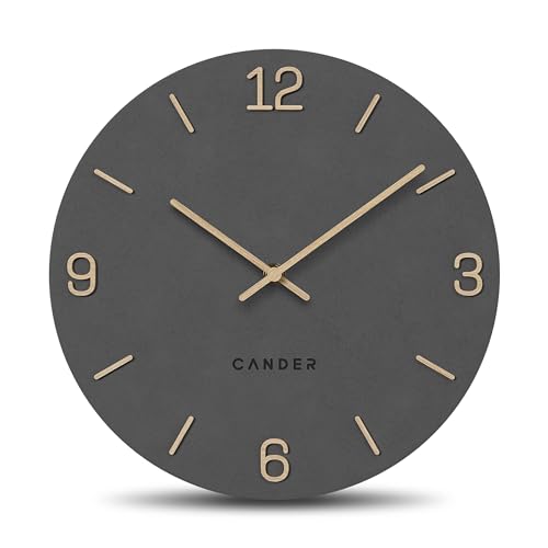 Cander Berlin MNU 2625 E Lautlose Wanduhr 25 cm ohne Ticken analog Wohnzimmer Büro modern Vintage grau Zeiger aus Holz von Cander Berlin