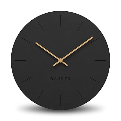 Cander Berlin MNU 2630 S Wanduhr MDF lautlos ohne Tickgeräusche 30 cm analog Wohnzimmer modern Vintage schwarz Holzzeiger von Cander Berlin