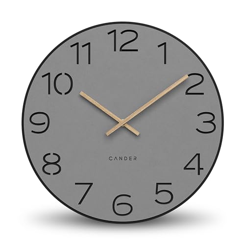 Cander Berlin MNU 2640 Y XXL Wanduhr lautlos 40 cm ohne Ticken analog Wohnzimmer modern Vintage grau schwarz Holz-Zeiger von Cander Berlin