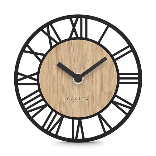 Cander Berlin MNU 2717 R Wanduhr Tischuhr lautlos 17 cm ohne Tickgeräusche analog Wohnzimmer modern Vintage Eichenfurnier Holzoptik von Cander Berlin