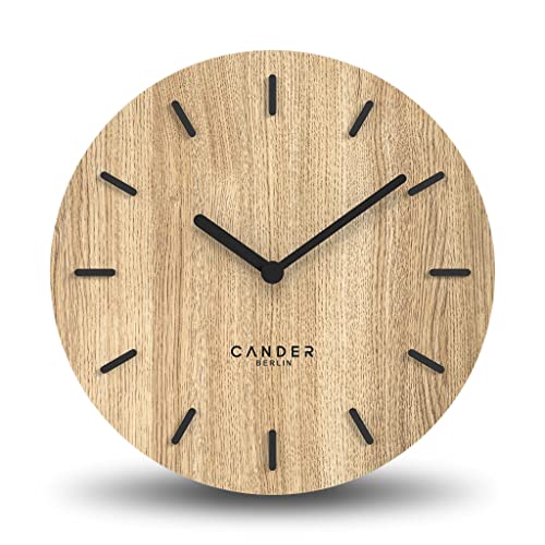 Cander Berlin MNU 2730 A Holz-Wanduhr lautlos 30 cm modern Eichenfurnier ohne Ticken Küche Wohnzimmer analog Vintage von Cander Berlin