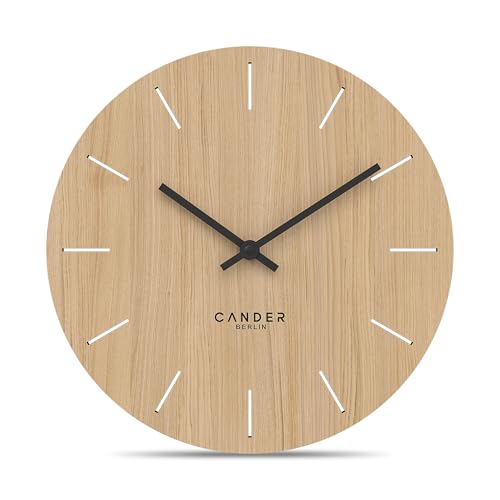 Cander Berlin MNU 2730 E Wanduhr Holz 28 cm Holzuhr lautlos modern Eichenfurnier Vintage ohne Tickgeräusche Wohnzimmer analog geräuschlos von Cander Berlin