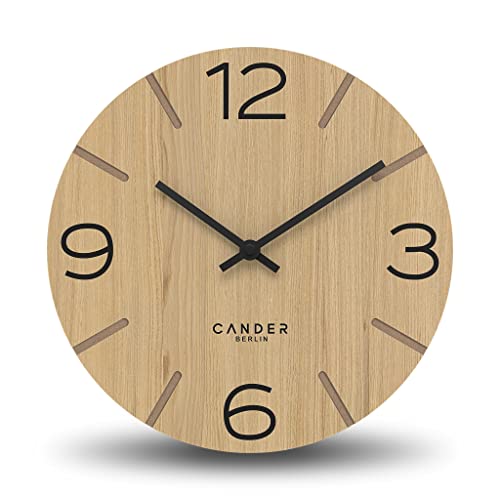 Cander Berlin MNU 2730 I Wanduhr Holz lautlos 30 cm modern Eichenfurnier Vintage ohne Ticken Wohnzimmer Büro Küche analog von Cander Berlin