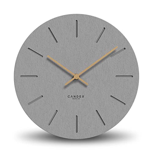 Cander Berlin MNU 2830 H Beton-Wanduhr lautlos ohne Tickgeräusche 30 cm analog Wohnzimmer Büro modern Vintage hellgrau Holzzeiger von Cander Berlin