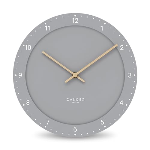 Cander Berlin MNU 2930 A Wanduhr lautlos 30 cm groß ohne Tickgeräusche analog Wohnzimmer modern Vintage grau Holzzeiger von Cander Berlin