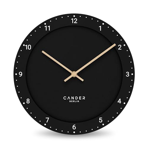 Cander Berlin MNU 2930 S Wanduhr lautlos 30 cm groß ohne Ticken analog Wohnzimmer Büro modern Vintage schwarz Holzzeiger von Cander Berlin