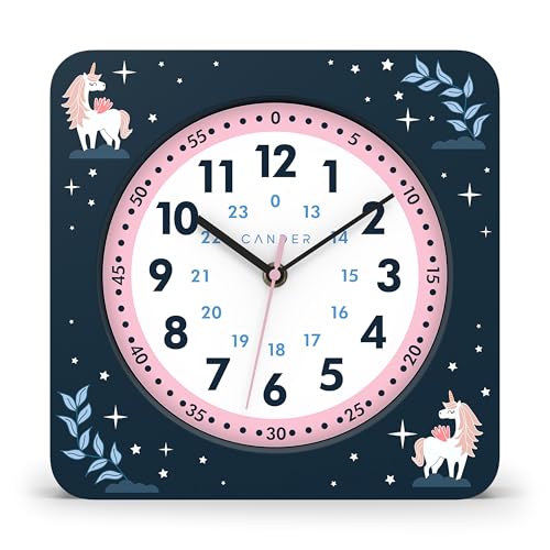 Cander Berlin MNU 4025 M Kinderwanduhr lautlos 25 cm Einhorn analog Lernuhr Jungen Mädchen Kinderzimmer ohne Tickgeräusche von Cander Berlin