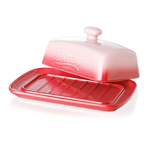 Butterdose Porzellan mit Deckel, Candiicap Große Butterschale für die Arbeitsplatte, Keramik Butterhalter zur Aufbewahrung von Butter, Spülmaschinenfest (Sakura Rosa) von Candiicap