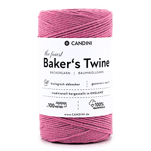 Candini Bäckergarn pink rosa - weiches Bastelgarn aus reiner Baumwolle, 100m - Premium Qualität - Baker’s Twine Bastelschnur, Geschenkband - Made in England von Candini