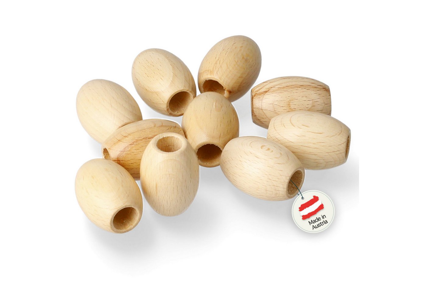 Candini Bastelperlen Holzoliven aus Buchenholz zum basteln & Makramee, 25 Stück, Ø 22x32mm, lackiert von Candini