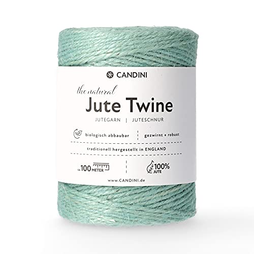 Candini Jutegarn - Hell türkis, 100m Bastelschnur - ø 2-3mm reine Jute - Schnur Kordel | Premium Qualität - Made in England - Paketschnur, Dekoration, Garten, Verpackung von Candini