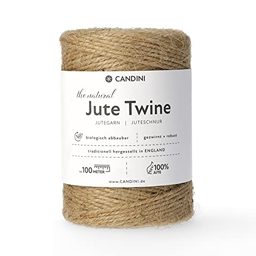 Candini Jutegarn - Natur, 100m Bastelschnur - ø 2-3mm reine Jute - Schnur Kordel | Premium Qualität - Made in England - Paketschnur, Dekoration, Garten, Verpackung von Candini