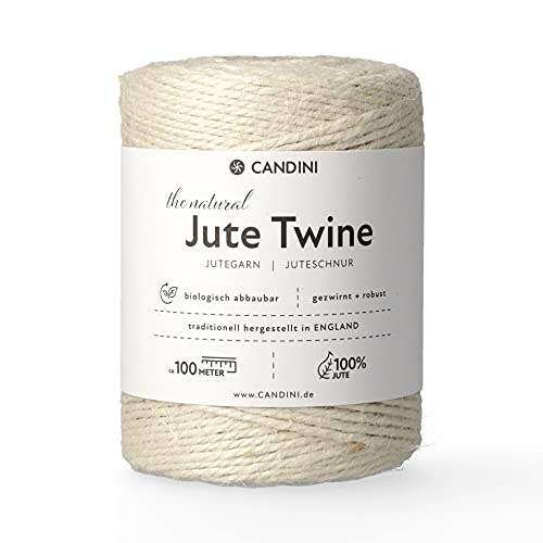 Candini Jutegarn - mandel, 100m Bastelschnur - ø 2-3mm reine Jute - Schnur Kordel | Premium Qualität - Made in England - Paketschnur, Dekoration, Garten, Verpackung von Candini