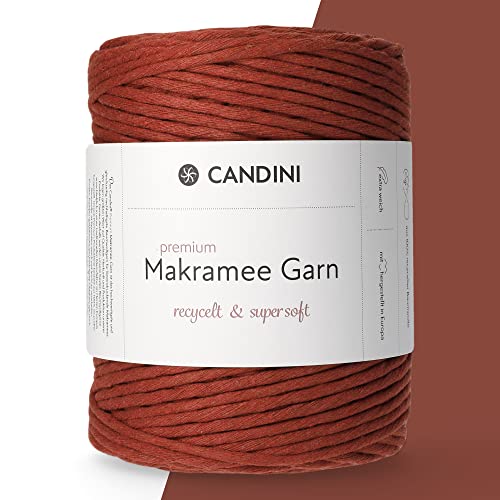 Candini Premium Makramee Garn | terracotta | 3mm x 200m | 100% recycelte Baumwolle aus Portugal | Baumwollgarn, DIY, rot braun von Candini