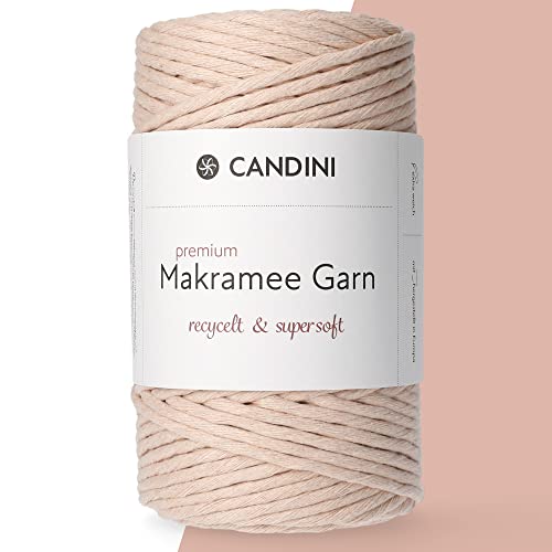 Candini Premium Makramee Garn | blush | 3mm x 100m | 100% recycelte Baumwolle aus Portugal | Makramee Baumwollgarn, DIY, rosa, rose, puder von Candini