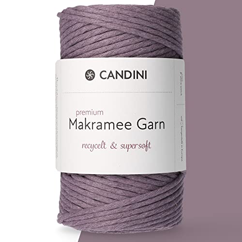 Candini Premium Makramee Garn | mauve | 3mm x 100m | 100% recycelte Baumwolle aus Portugal | Makramee Baumwollgarn, DIY, lila von Candini