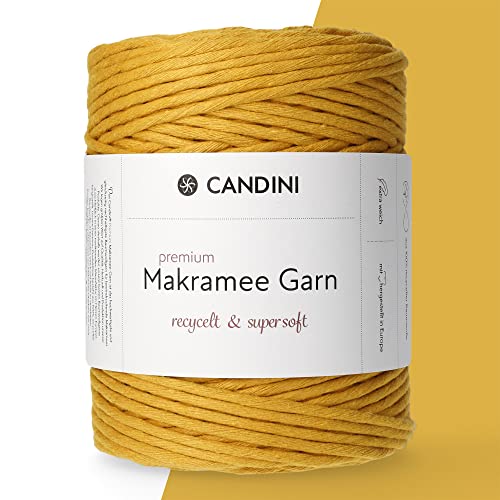 Candini Premium Makramee Garn | senfgelb | 3mm x 200m | 100% recycelte Baumwolle aus Portugal | Makramee Baumwollgarn, DIY Candini Premium Makramee Garn | senfgelb | 3mm x 200m | 100% recycelte Baumwolle aus Portugal | Makramee Baumwollgarn, DIY von Candini